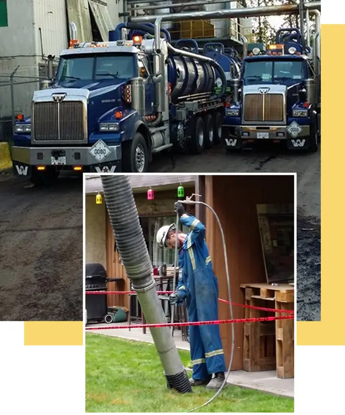 worker running vacuum truck